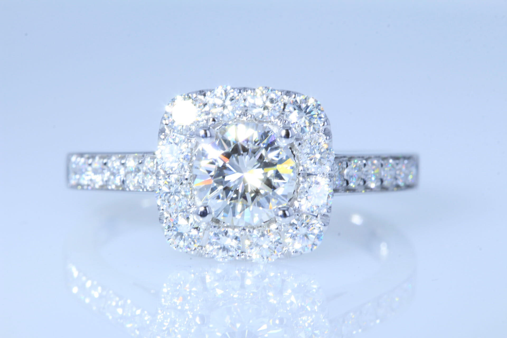 1.37CTW Colorless Round Brilliant Earth Mined Diamond Halo Engagement Ring  GIA Certified
